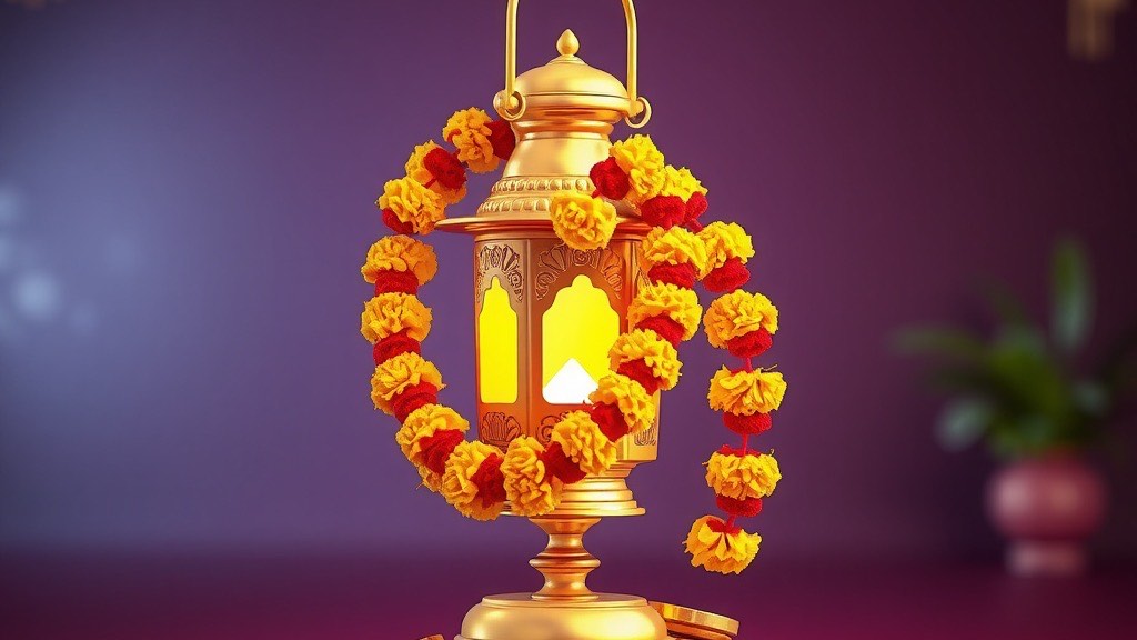 Marigold garlands and gold coins framing a glowing mobile screen at Jaiho Play